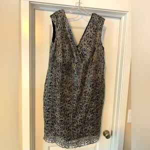 Sleeveless V-Neck Black Silver Lace Cocktail Dress